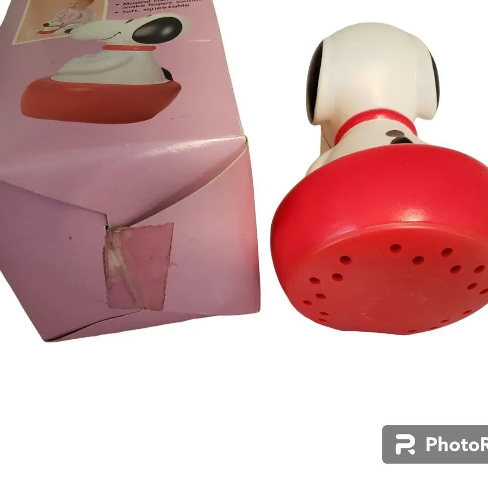 1980s Vintage Snoopy Peanuts Roly Poly Chime Toy Plastic w/Box Baby/Child Toy